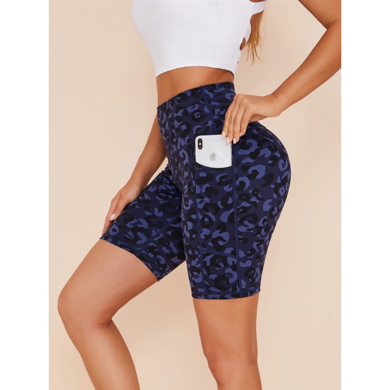 ZASUWA Female Printed High Waist Pocket Spandex Gym Booty Shorts