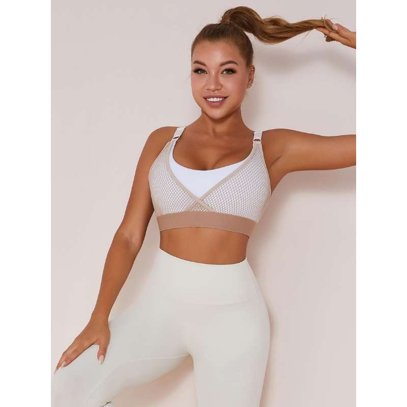 ZASUWA Female Quick-Drying Mesh Contrast Color Stitching Sports Bras