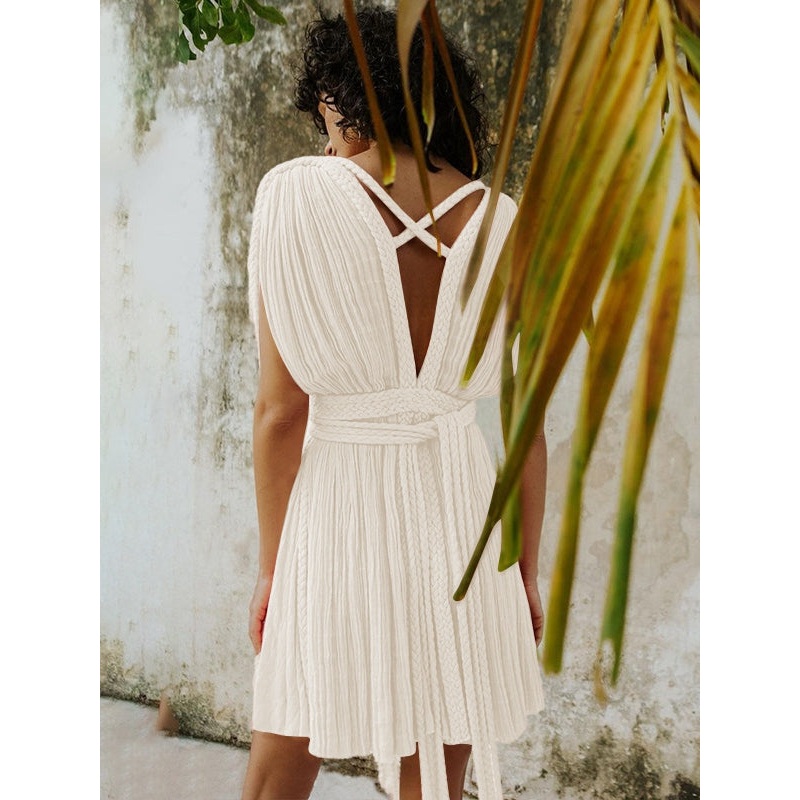 ZASUWA Female Sexy Cross Back Without Bikini Set Cover-up Short Dress