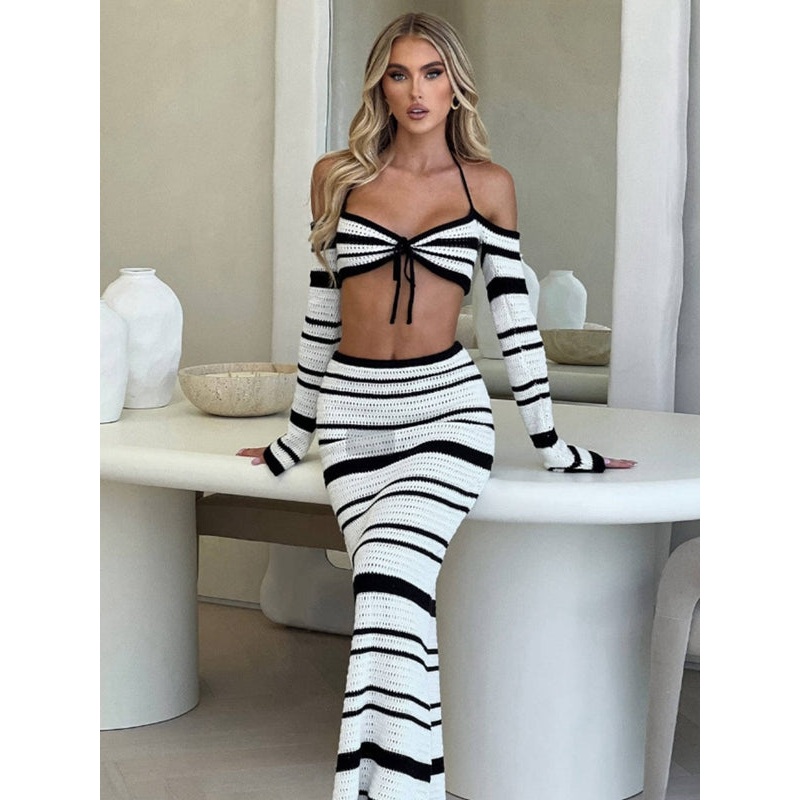 ZASUWA Female Sexy Fishnet Stripes 2-Pieces Cover-up Without Bikini