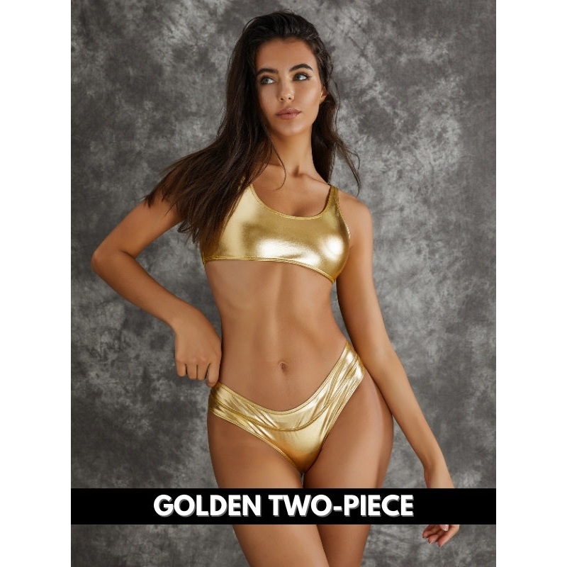 ZASUWA Female Sexy Shiny Golden&Sliver Swimsuit