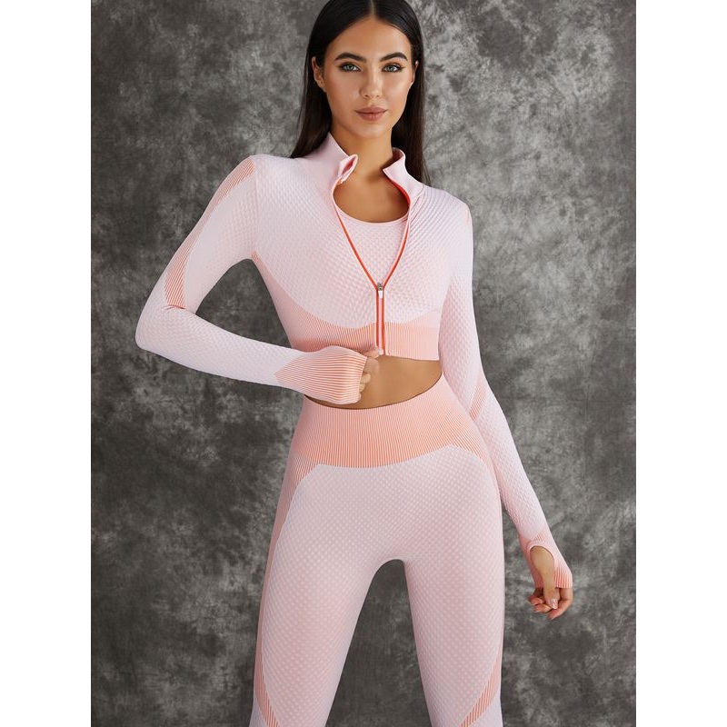 ZASUWA Female 3 Pieces Long Sleeve Zippers Fitness Sportswear