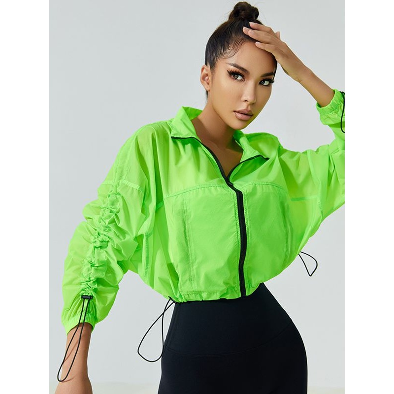 ZASUWA Female Anti-UV Drawstring Zipper Pocket Quick-dry Cropped Jackets