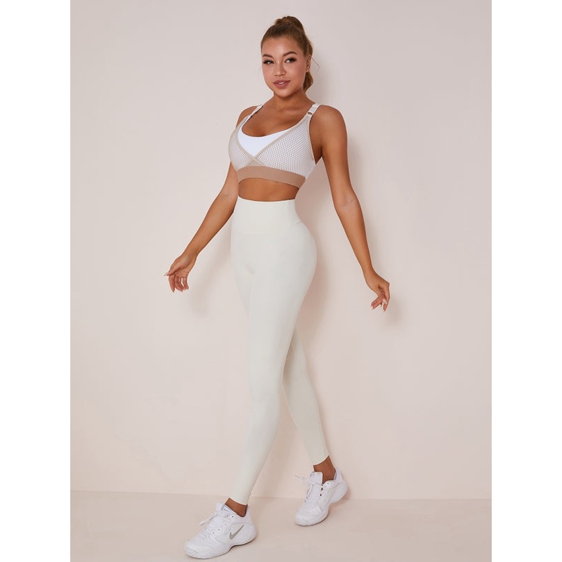 ZASUWA Female High Waist Nude Quick-Drying Mesh Contrast Color Stitching Leggings