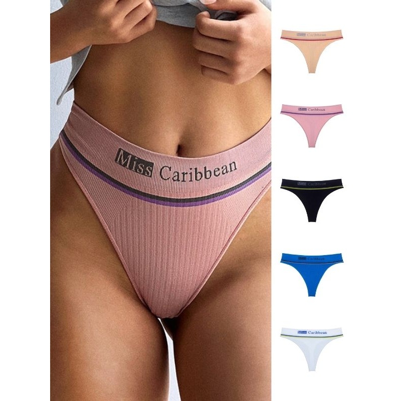 ZASUWA Female Letter Print Ribbed Fitness Thong