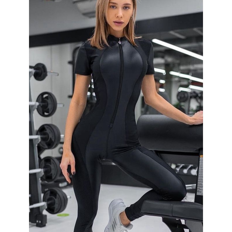 ZASUWA Female PU Faux Leather Zipper Breathble Jumpsuit