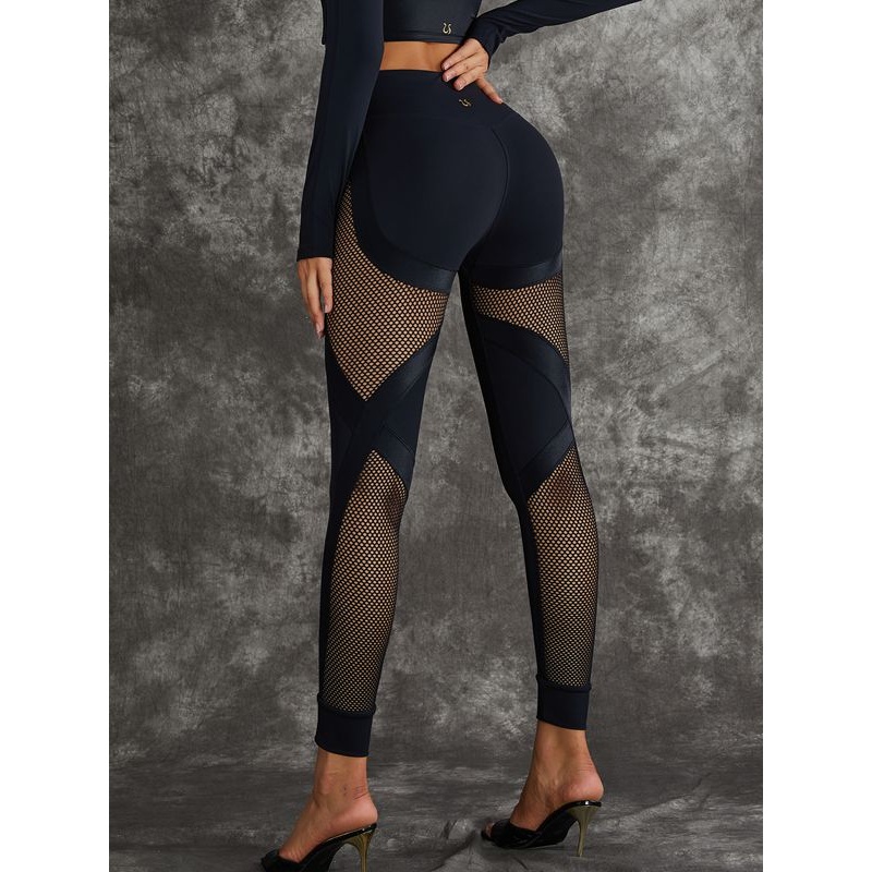 ZASUWA Female PU Net Thumbholes High-rise Hip-lift Leggings