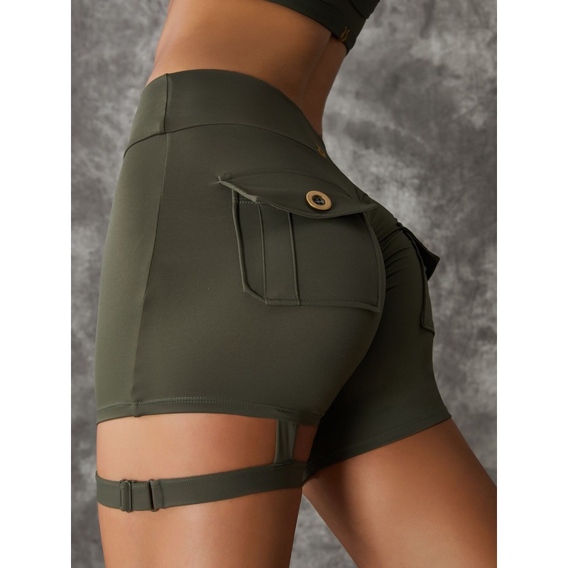 ZASUWA Female Unique Cut Out Pocket Mesh Scrunch Bum Spandex Gym Booty Shorts