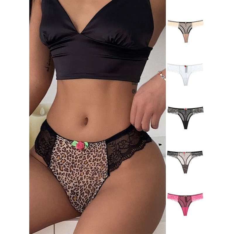 ZASUWA Female Unique Rose Flower Lace Leopard Panties