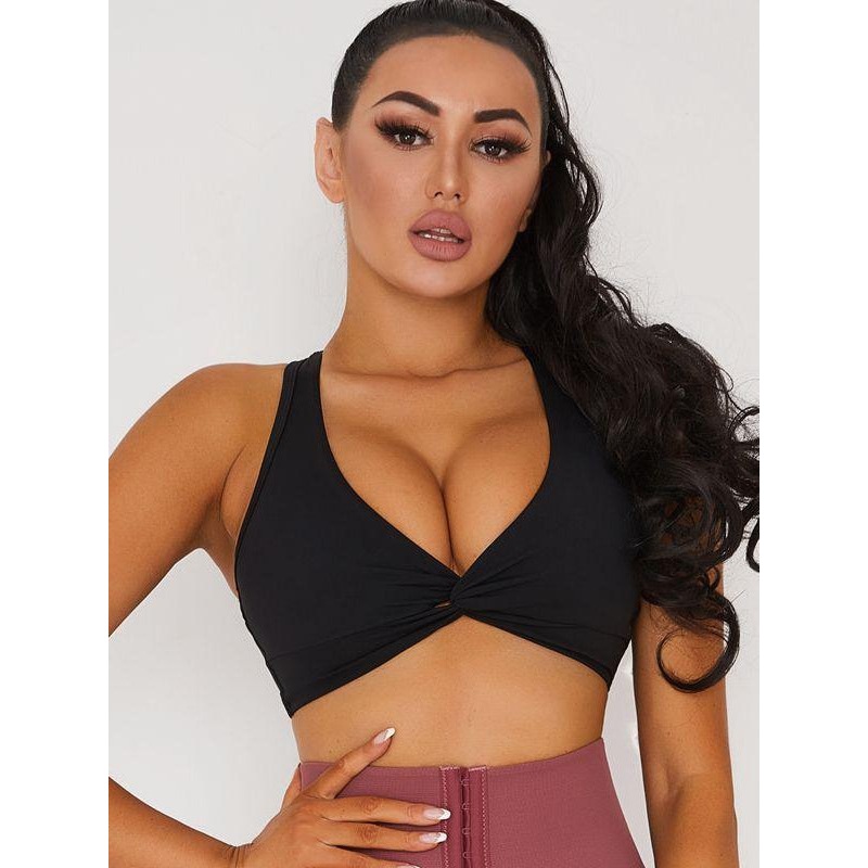 ZASUWA Female V-neck Beauty Back Sports  Sports Bras Black Bra