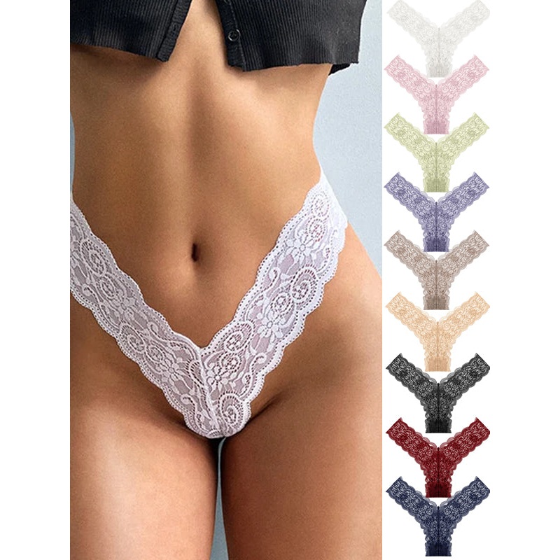 ZASUWA Female V-shape Wasited Flower Lace T-back Panties