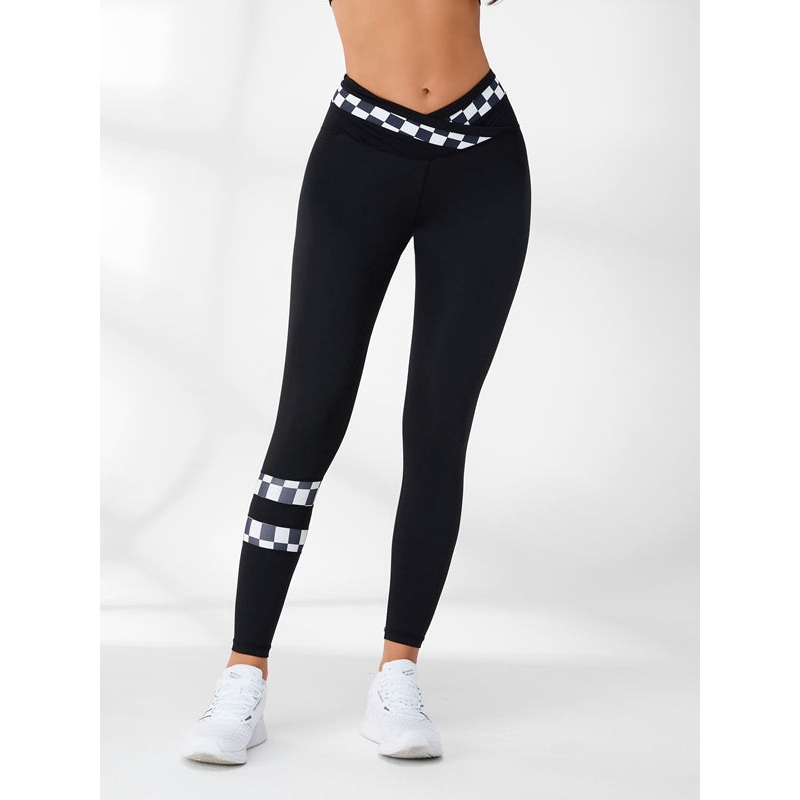 ZASUWA Female Chessboard V Shaped-waist Leggings