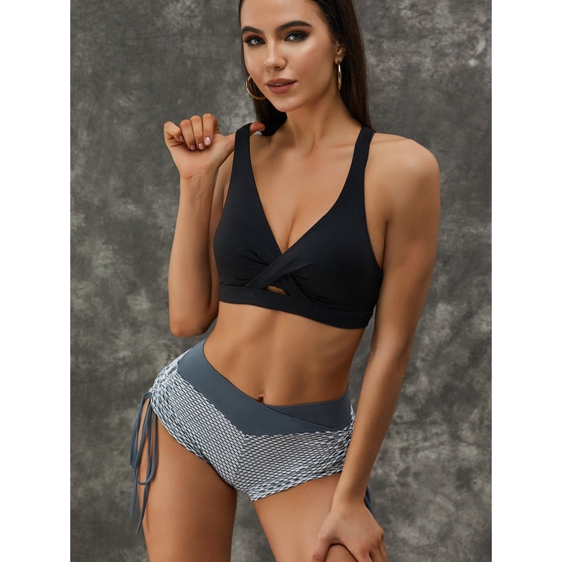 ZASUWA Female High-waisted Waist-lifting Hip Tight Drawstring Twist Hollow Out Short Tracksuit