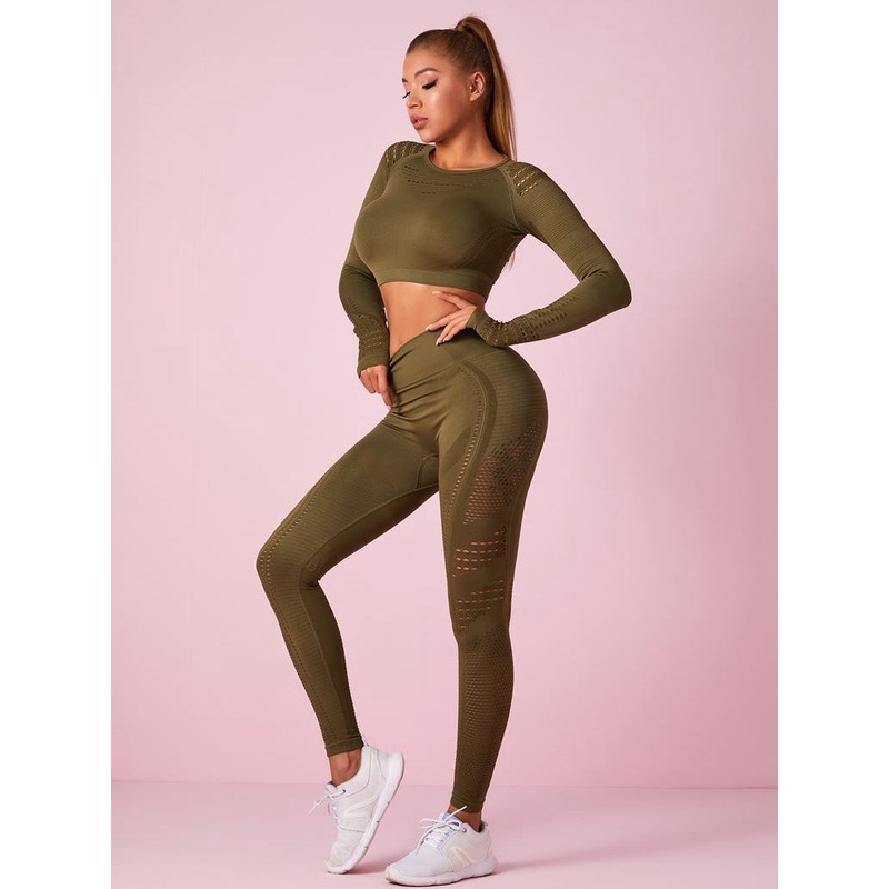 ZASUWA Female Knit Seamless Net Solid Color High-waist Tracksuit