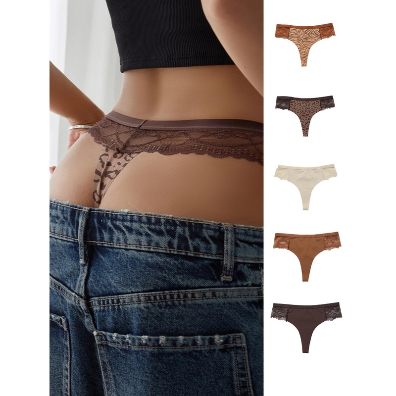 ZASUWA  Female Leopard Print Lace T-back Panties