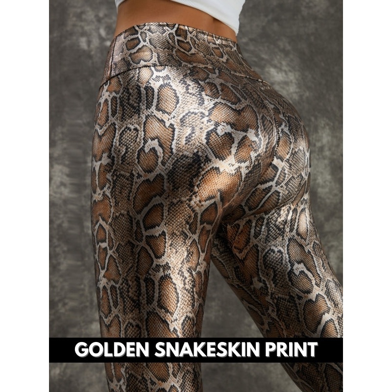 ZASUWA Female PU Faux Leather Snake Print Leggings