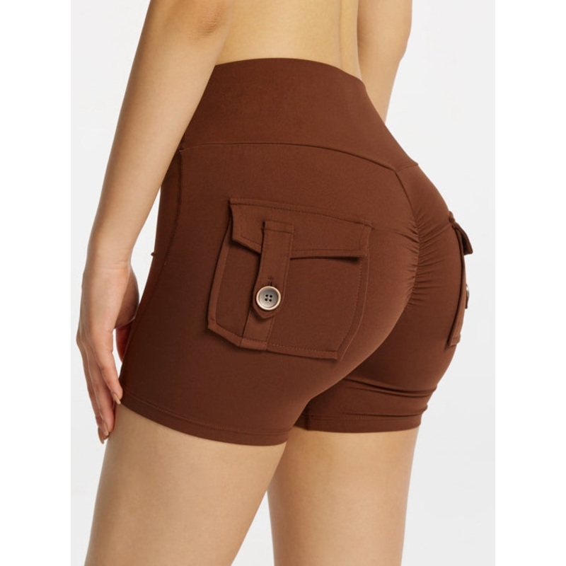 ZASUWA Female Scrunch Bum High Waist Pocket Spandex Gym Booty Cargo Shorts