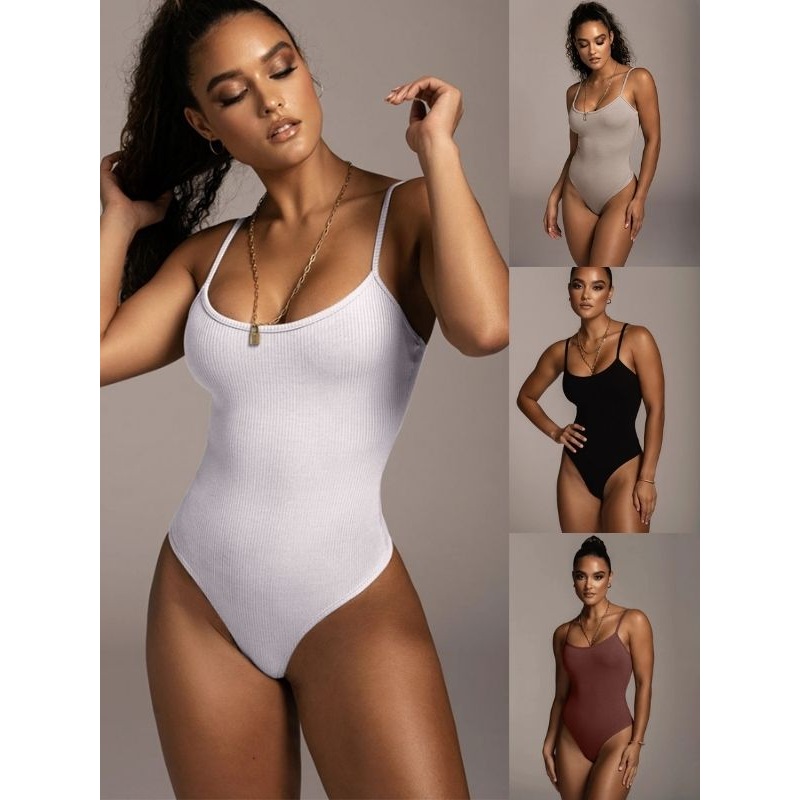 ZASUWA Female Sleeveless Ribbed Adjustable Straps Short Bodysuit