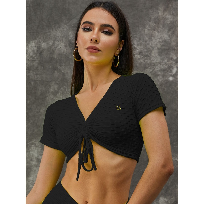 ZASUWA Female Tiktok V-neck Drawstring Short Sleeves
