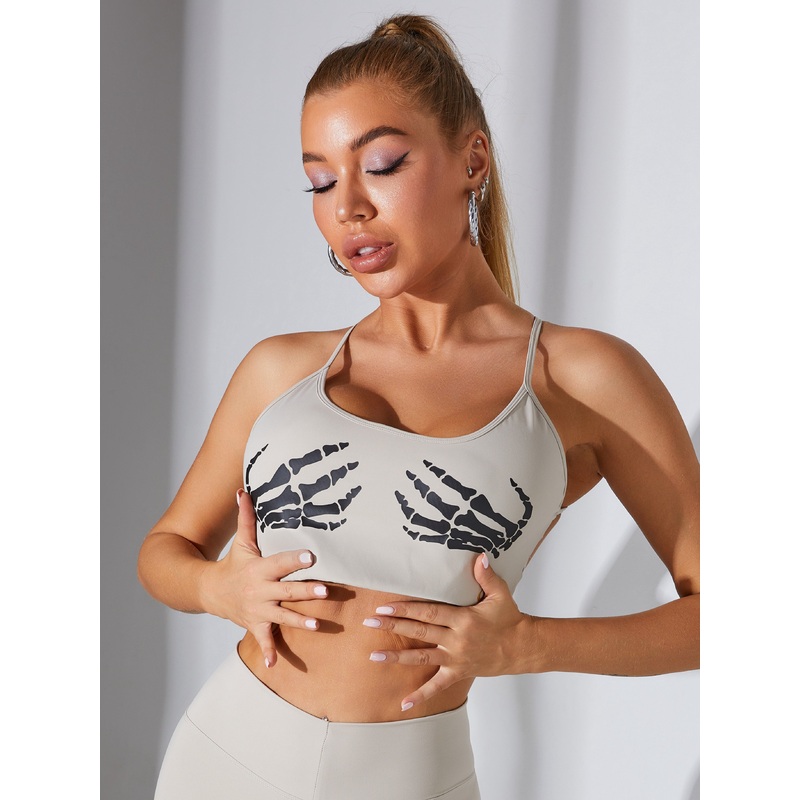 ZASUWA Female "Hand Bones" Print Cross Back Sports Bras