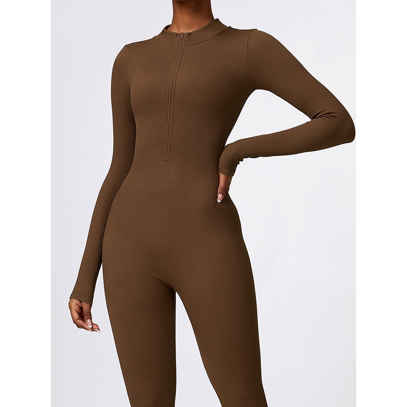 ZASUWA Female Ribbed Zipper Stand Collar Jumpsuit