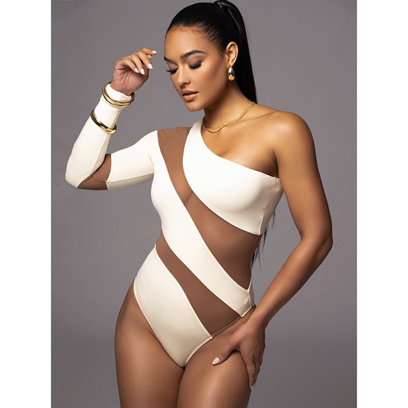 ZASUWA Female Tailoring Contast Color Mesh Bodysuit
