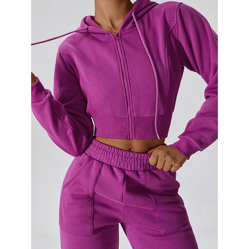 ZASUWA Female Zipper Drawstring Cropped Hoodies