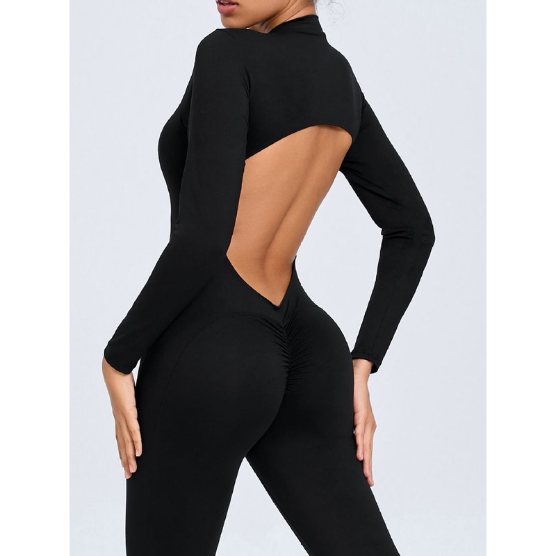 ZASUWA Female Backless Zipper Hollow Out Scrunch Bum Jumpsuit