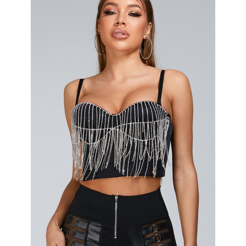 ZASUWA Female Beading Tassel Corset Sports Bras