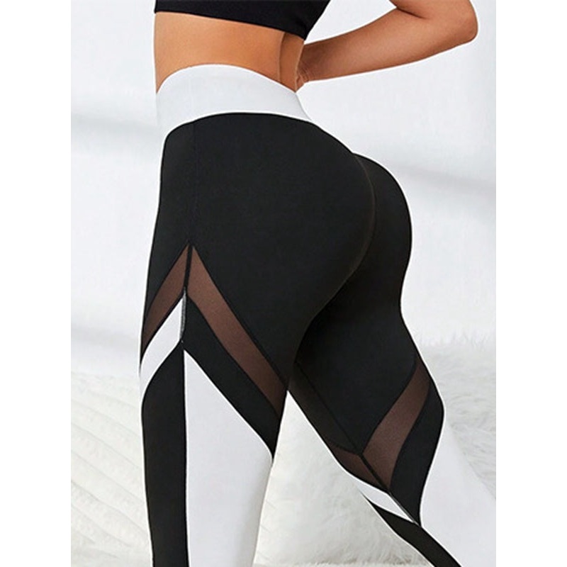 ZASUWA Female Contrast Color Stripes Sexy Sheer Mesh Leggings