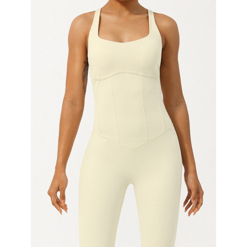 ZASUWA Female Cross Back Hollow Out Adjustable Strap Backless Corset Quick Dry Jumpsuit