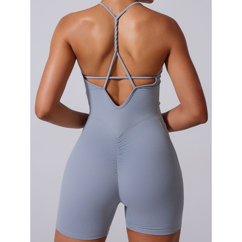 ZASUWA Female Cross Back Hollow Out Elastic Tight Romper