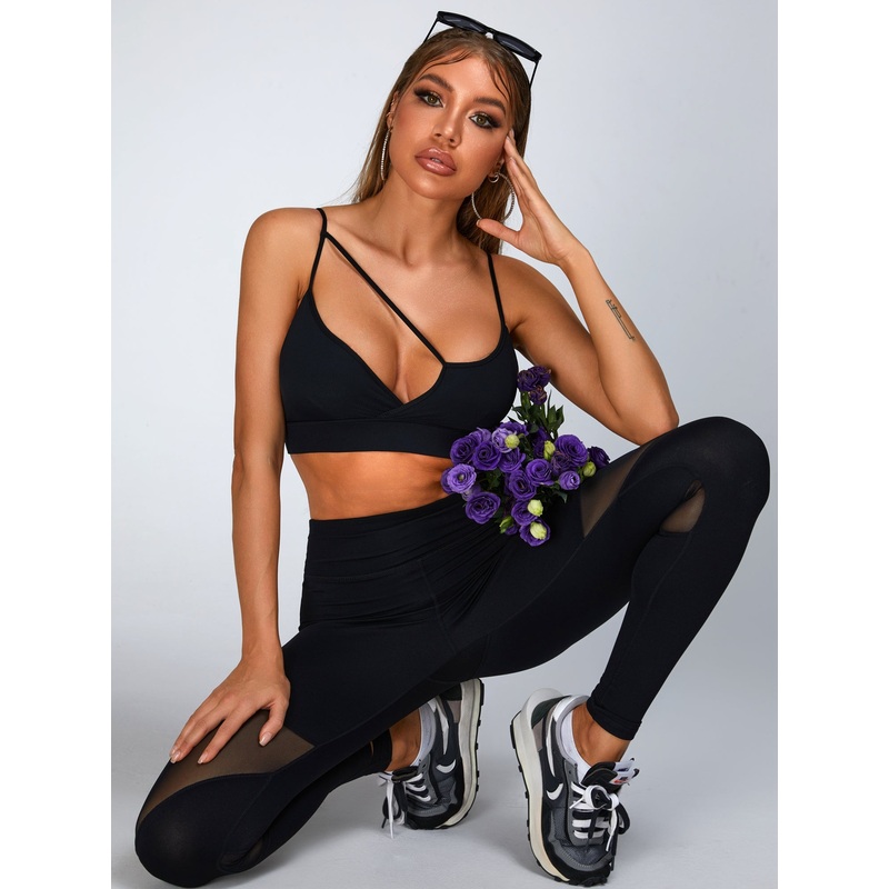 ZASUWA Female Cutout Backless High Waist Stretch Mesh Stitching Tracksuit