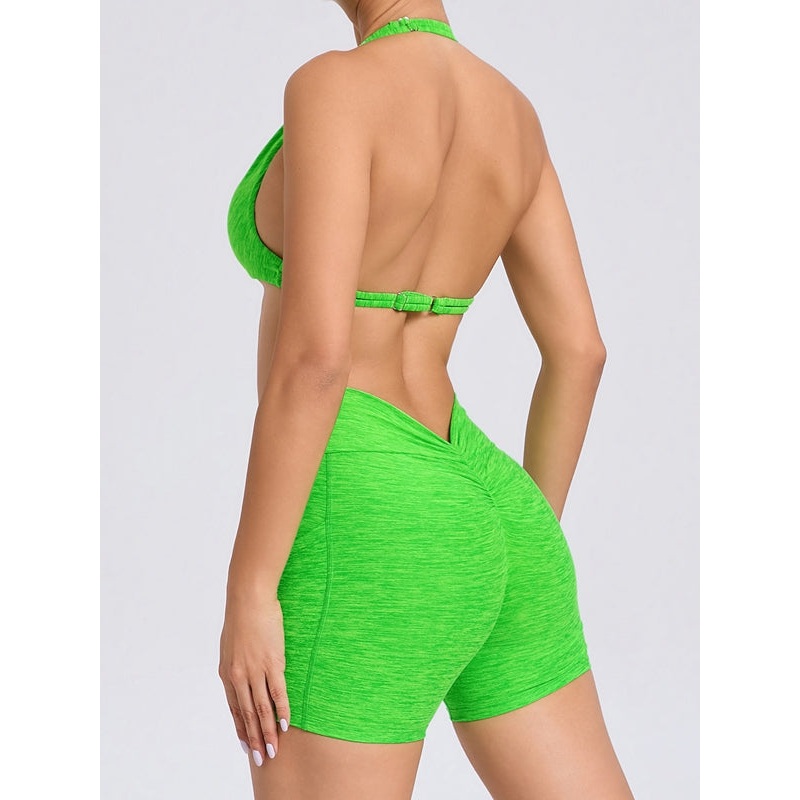 ZASUWA Female Deep V Back Pocket Scrunch Bum Halter Backless Short Tracksuit