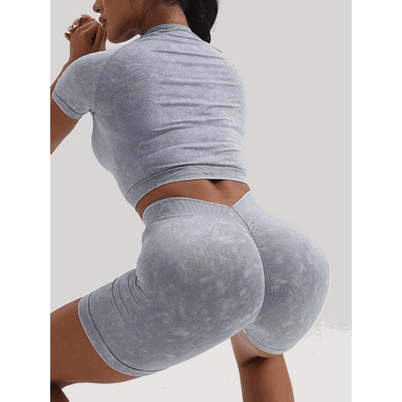 ZASUWA Female Denim Deep V Back Scrunch Bum Short Tracksuit