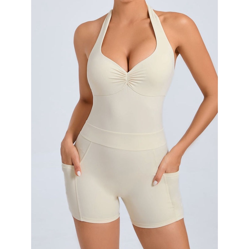 ZASUWA Female Front Folds Backless Pocket Romper