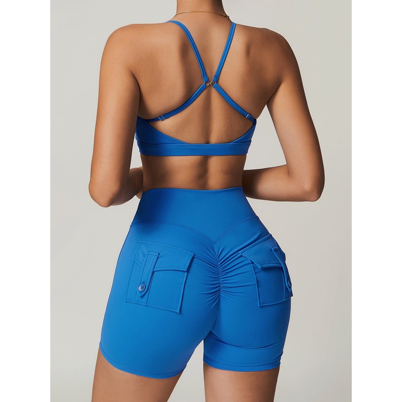 ZASUWA Female Front Folds Cross Back Backless Pocket Short Tracksuit