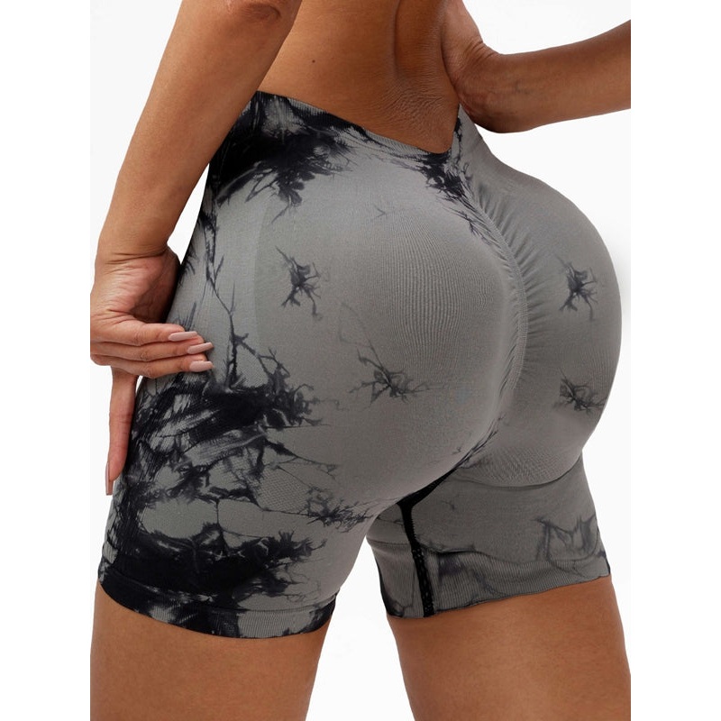 ZASUWA Female Hot Tie-dye Deep V Back  Scrunch Bum Spandex Gym Booty Shorts
