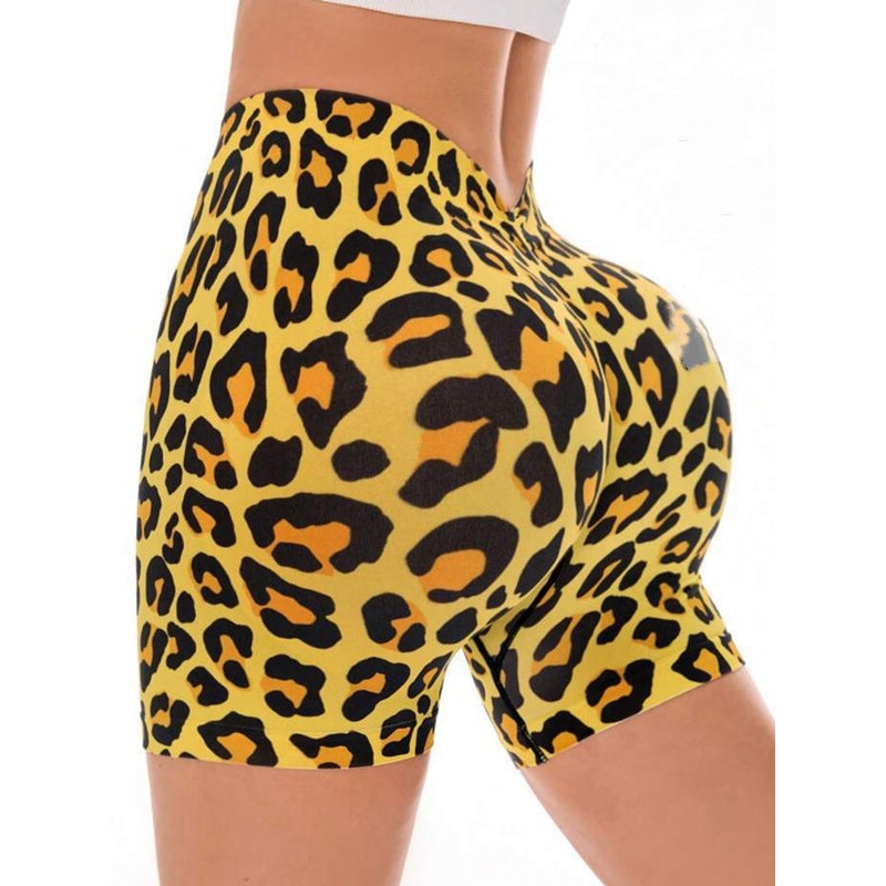 ZASUWA Female Leopard Print Deep V Back Scrunch Bum Shorts