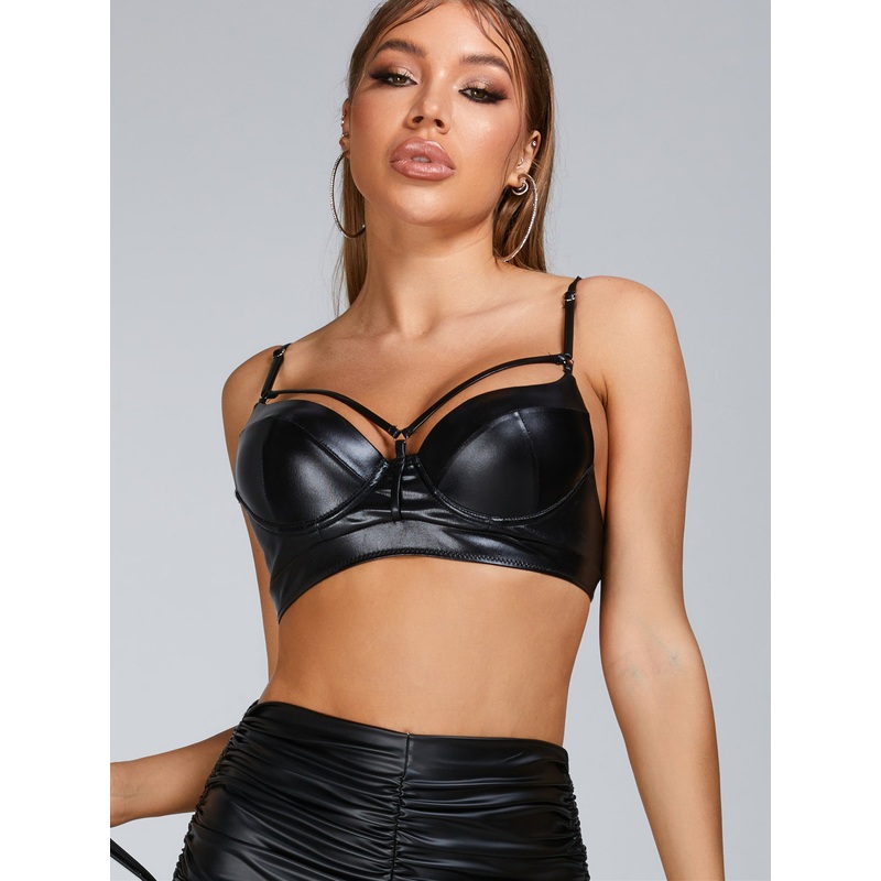 ZASUWA Female PU Faux Leather Cutout Sports Bras