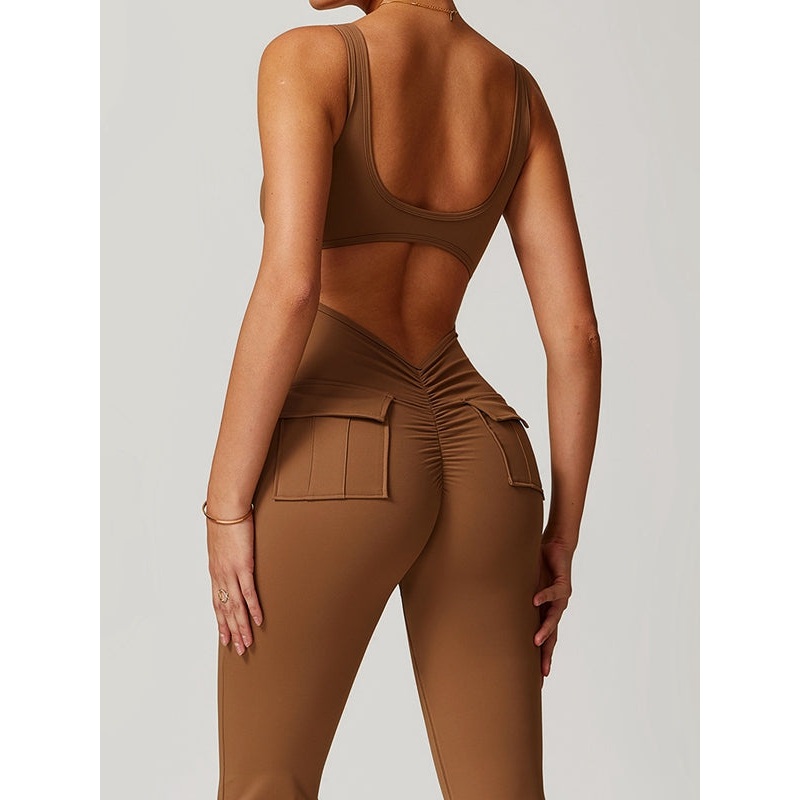 ZASUWA Female Sexy Cutout Pocket Flare Booty Cargo Jumpsuit