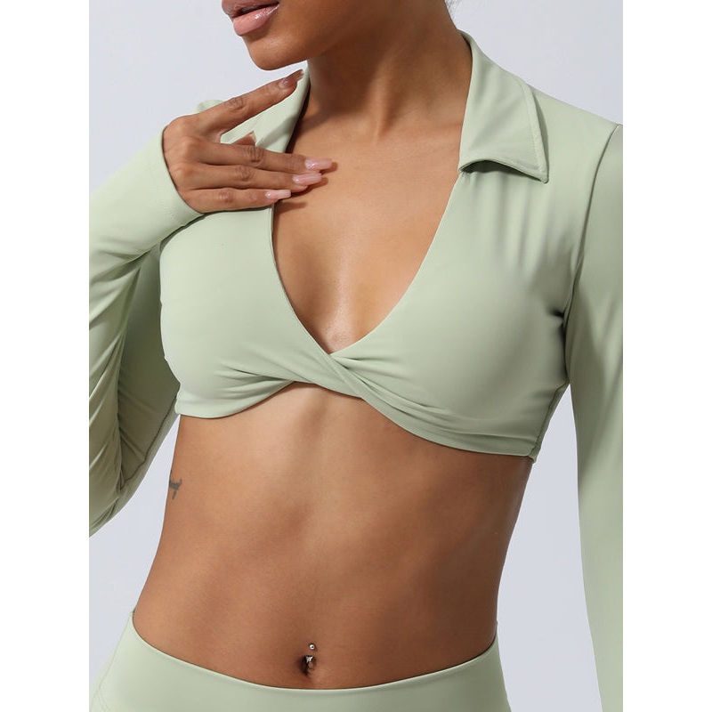 ZASUWA Female Twist Breathable with Chest Pads Yoga Long Sleeves