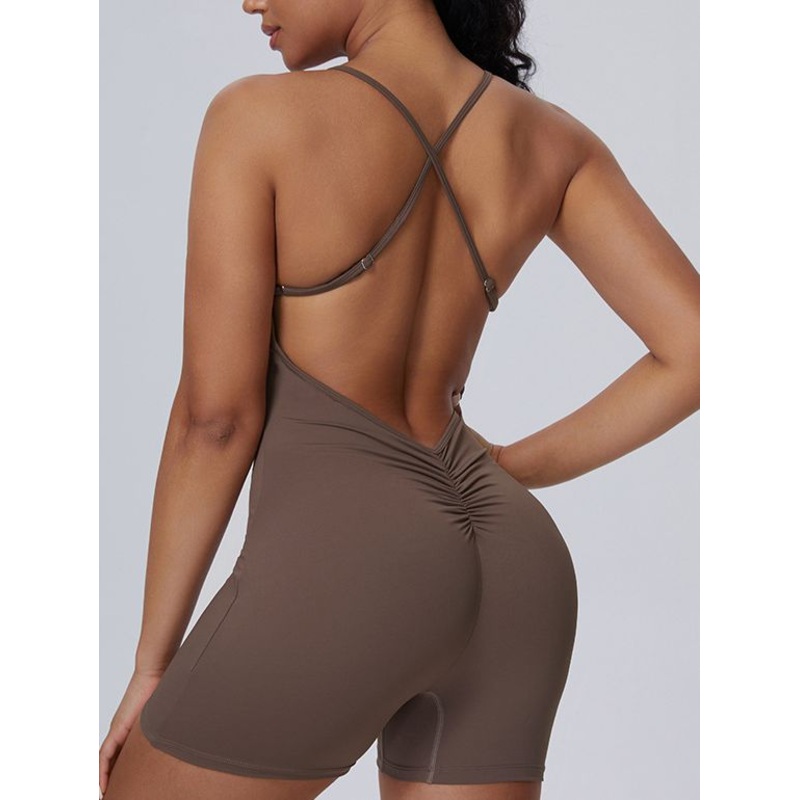 ZASUWA Female U Collar Cross Back Scrunch Bum Romper