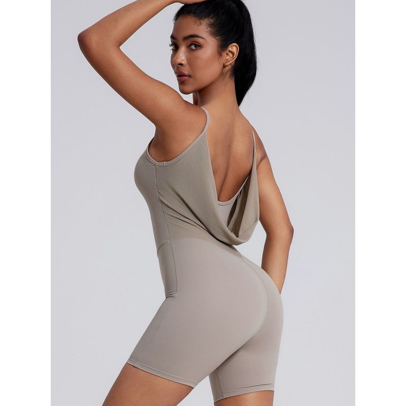 ZASUWA Female Backless Solid Color Elastic Tight Romper