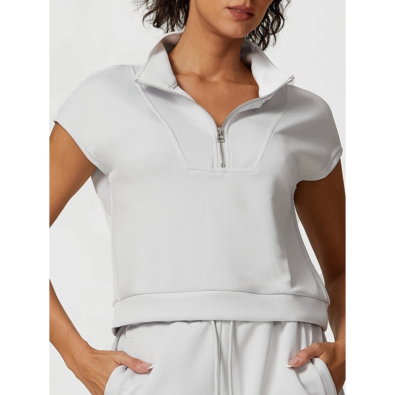 ZASUWA Female Casual Stand Collar Short Sleeves