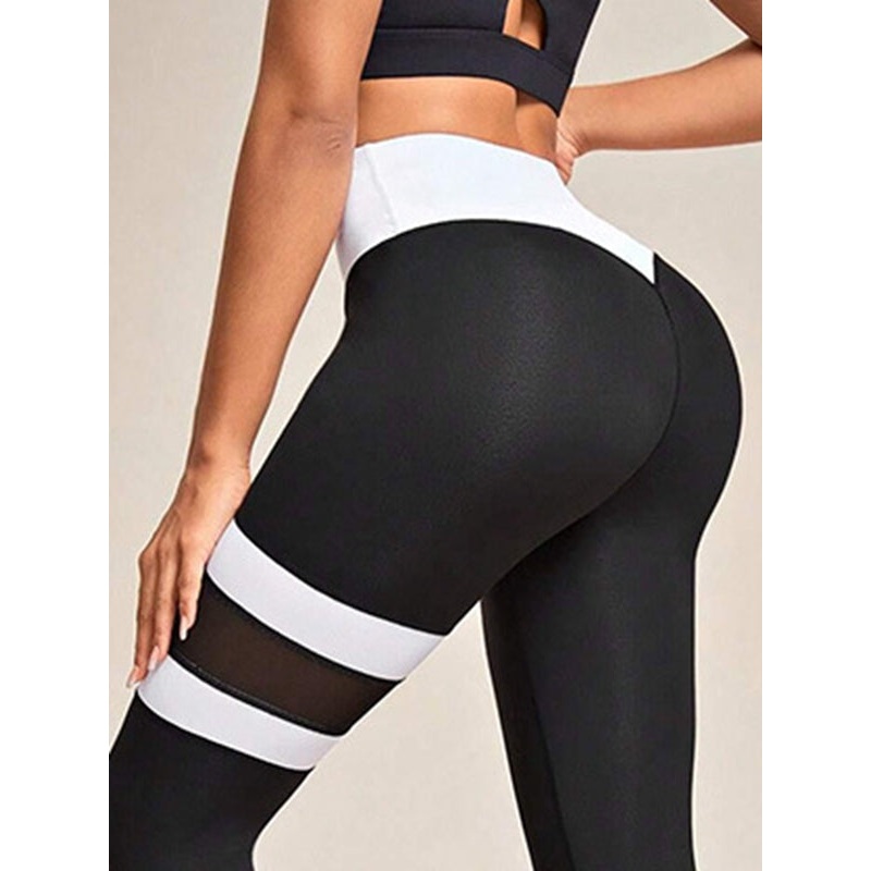 ZASUWA Female Contrast Color Stripes Mesh Leggings