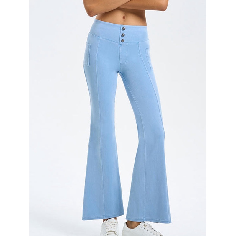 ZASUWA Female Denim Pocket Button Flare Leggings