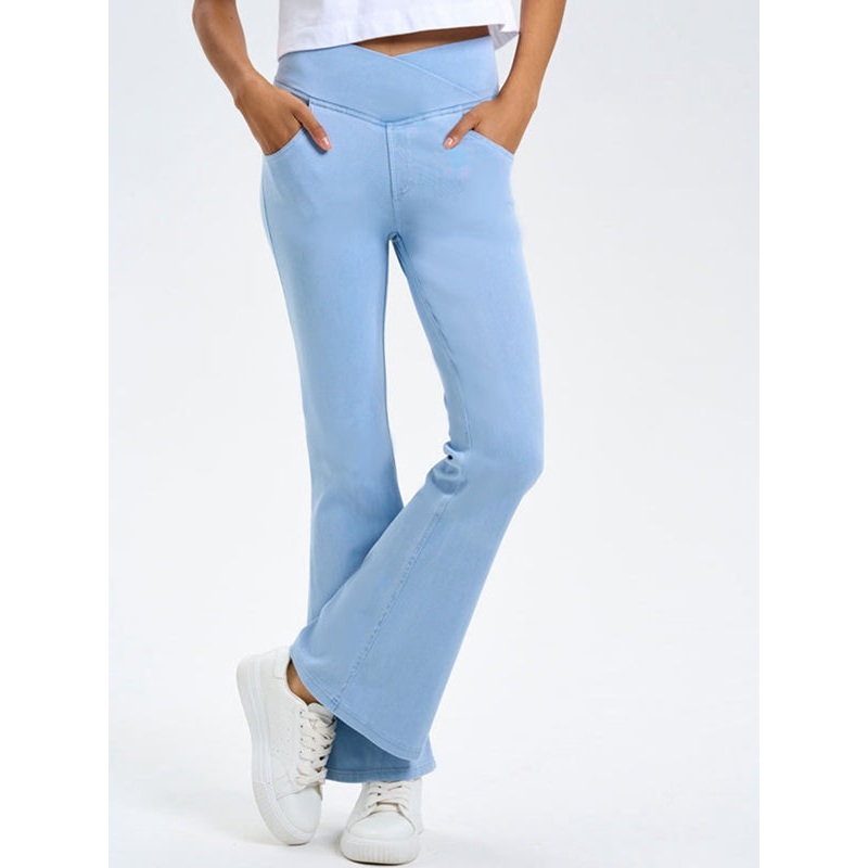 ZASUWA Female Denim Pocket V-shape Waist  Flare Leggings