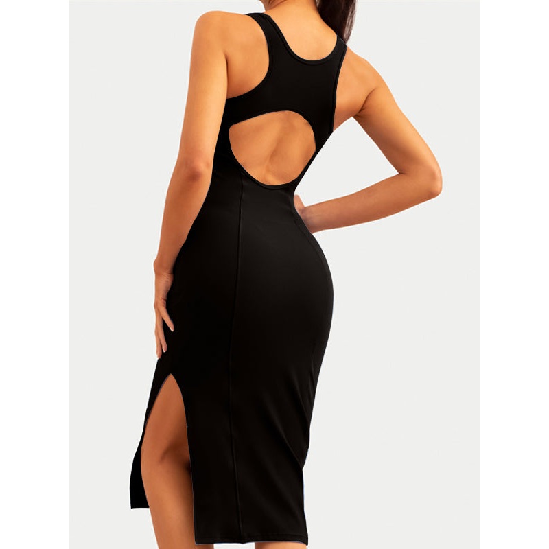 ZASUWA Female Ribbed Yoga Elastic Tight Hollow Out Quick Dry Short Dress