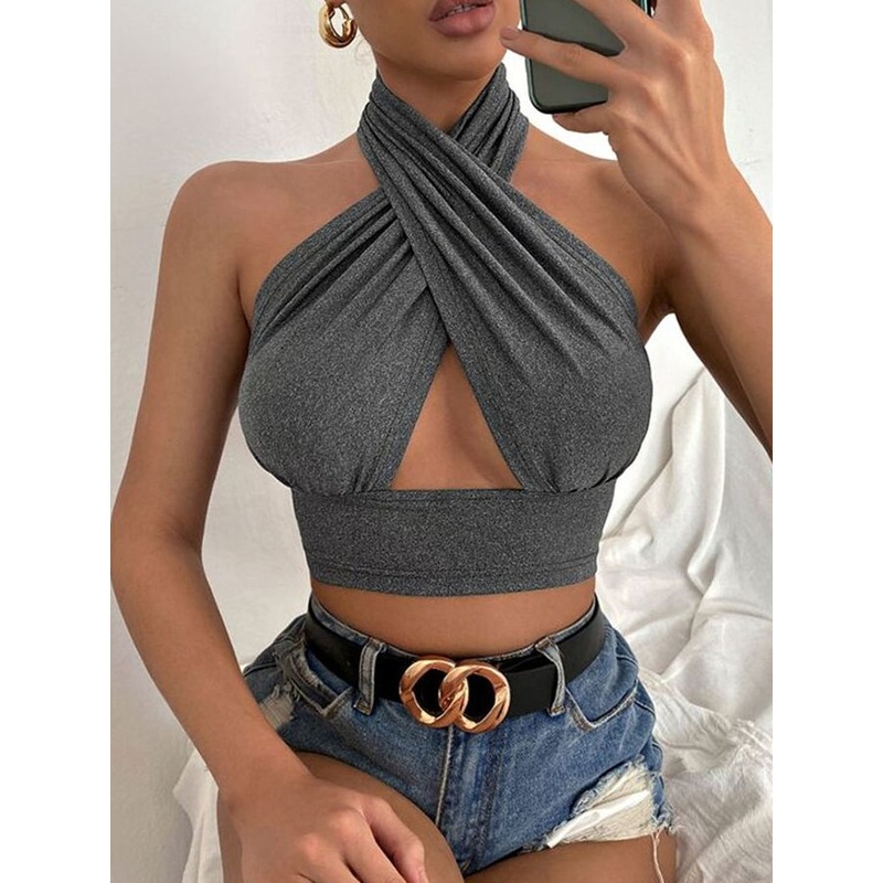 ZASUWA Female Sexy Cross Halter Hollow Out Backless Tanks